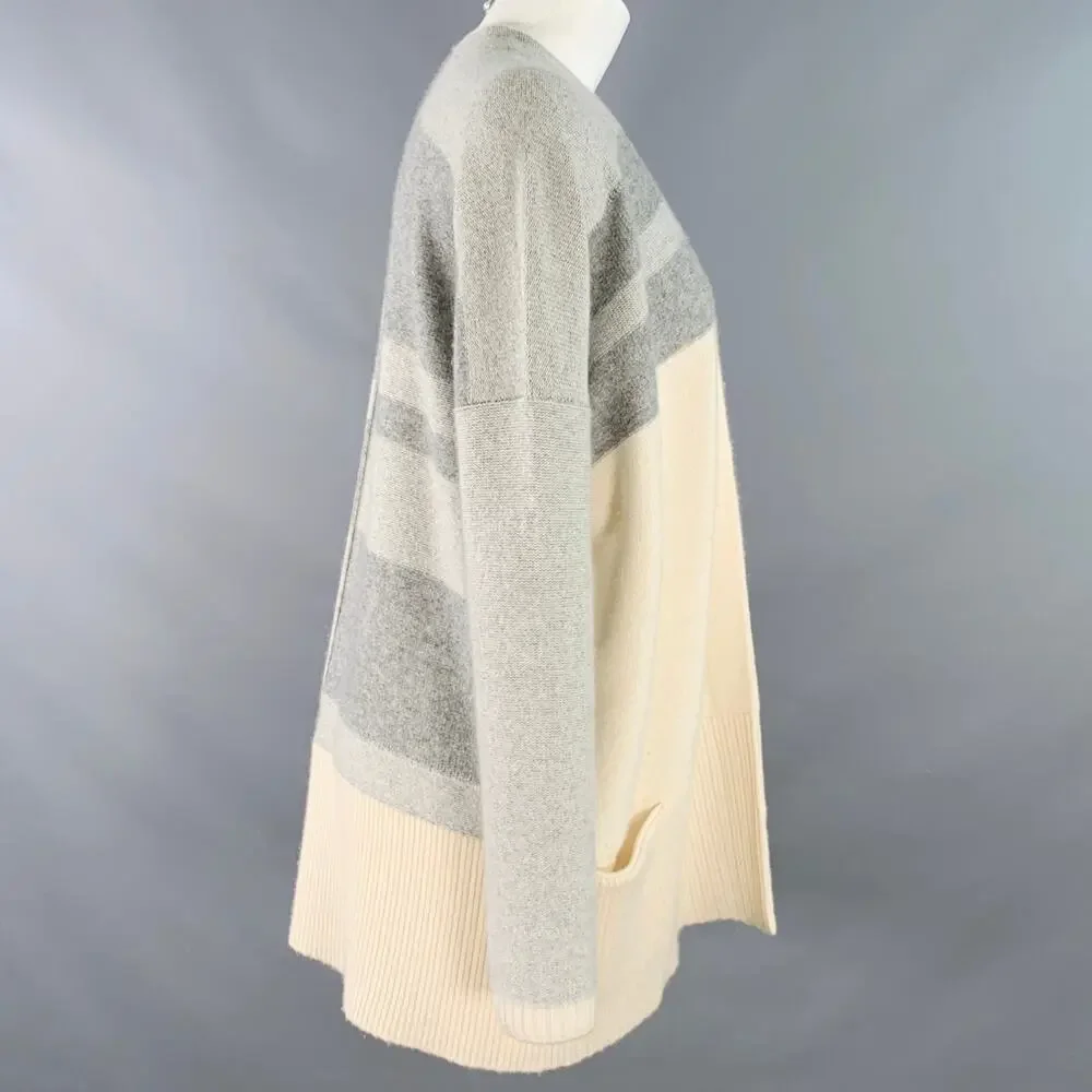 BLACK GOAT Size M Grey Cream Cashmere Stripe Open Front Cardigan